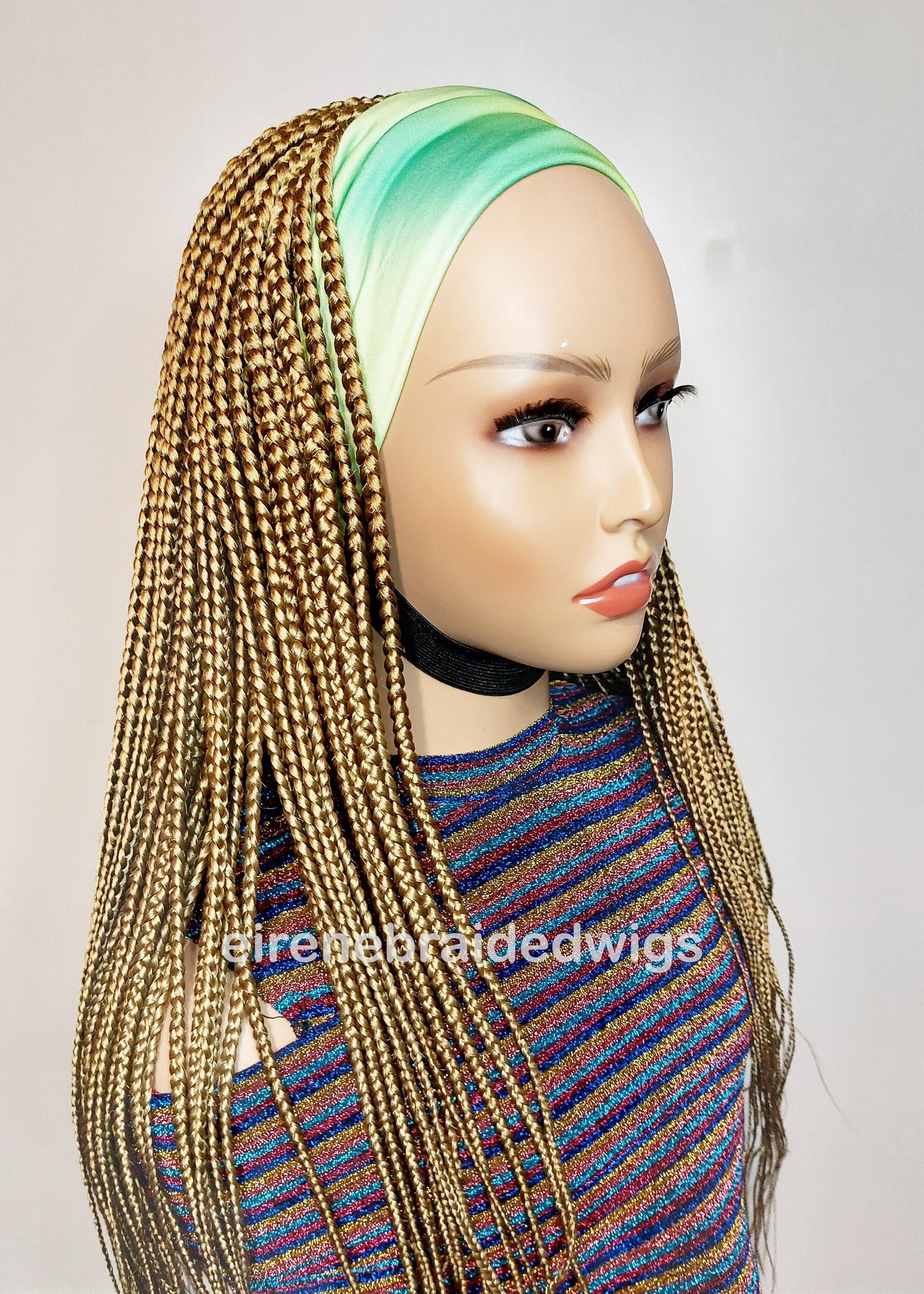 Braided Wigs for Black Women Gold Box Braids Headband Wig – Afro Updo – Detachable Hat – product image 1