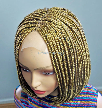 Braided Wigs for Black Women Short Bob Braided Wig – Gold Lace Closure – Kanekalon Single Box Braids – product image 3