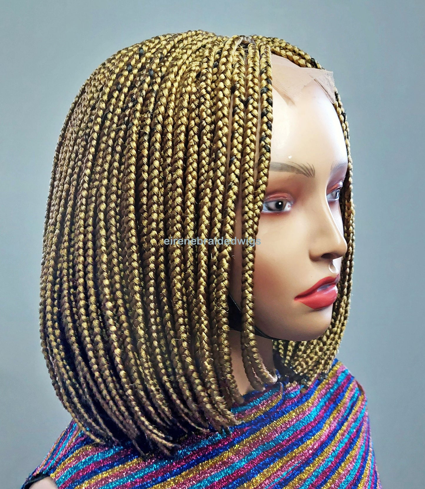 Braided Wigs for Black Women Short Bob Braided Wig – Gold Lace Closure – Kanekalon Single Box Braids – product image 9