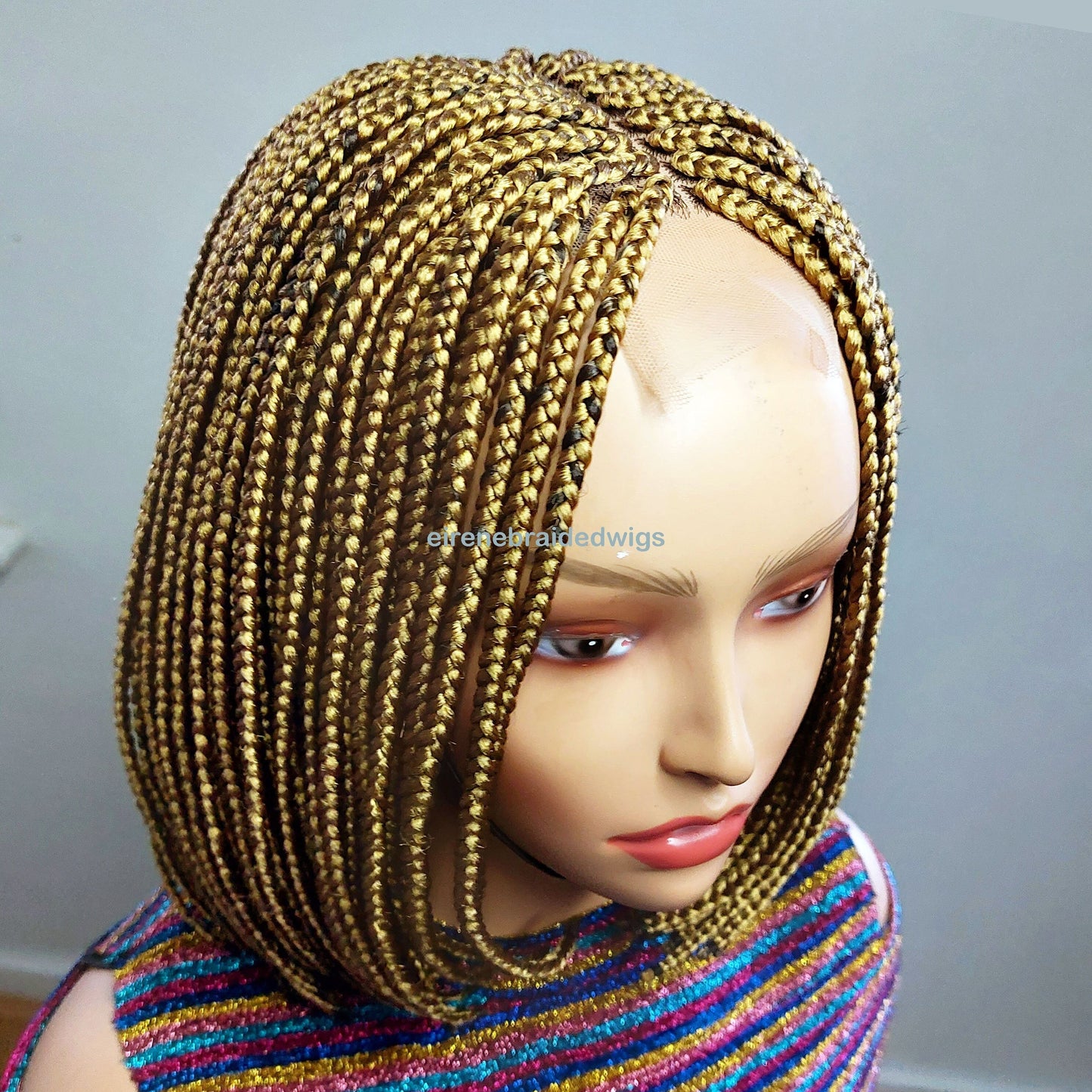 Braided Wigs for Black Women Short Bob Braided Wig – Gold Lace Closure – Kanekalon Single Box Braids – product image 1