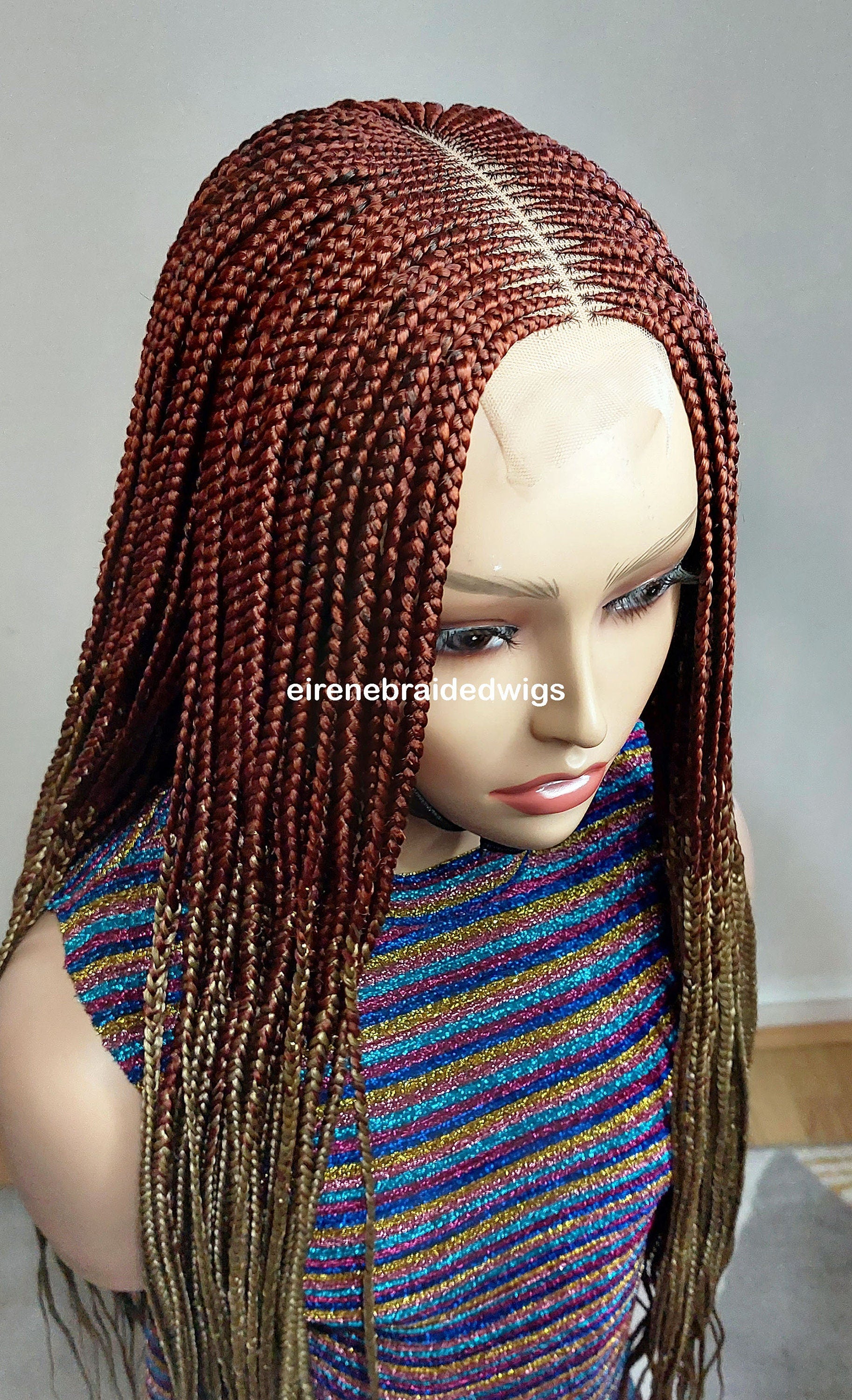 Braided Wigs for Black Women 30 Inch Fulani Braided Wig – Red & Gold Cornrow – Lace Front – product image 4