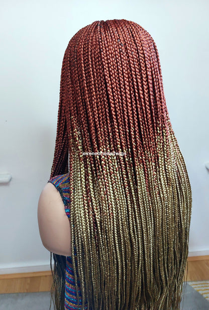 Braided Wigs for Black Women 30 Inch Fulani Braided Wig – Red & Gold Cornrow – Lace Front – product image 8