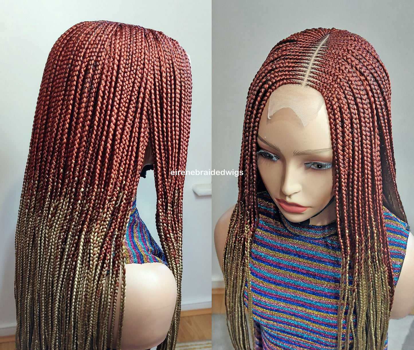 Braided Wigs for Black Women 30 Inch Fulani Braided Wig – Red & Gold Cornrow – Lace Front – product image 9