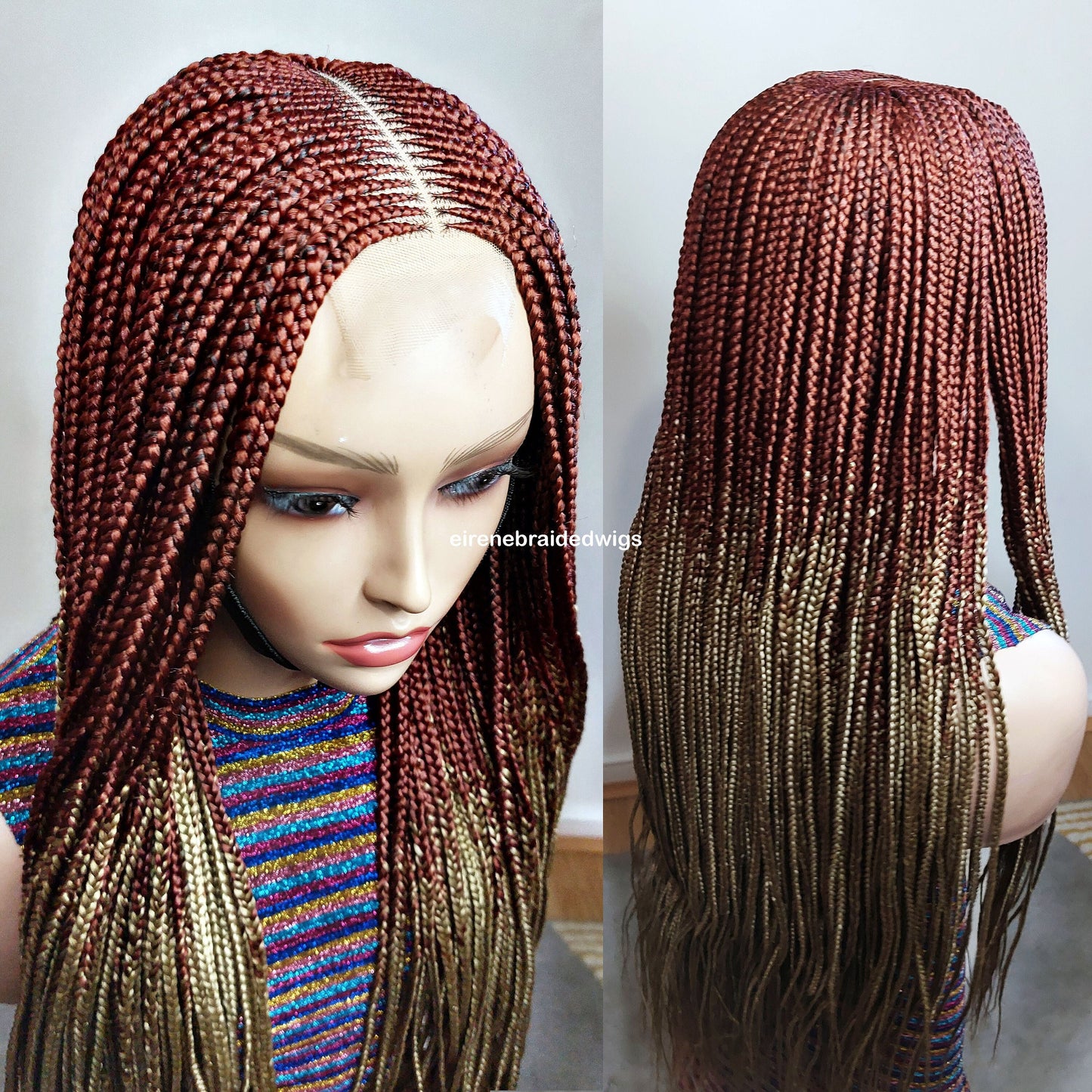 Braided Wigs for Black Women 30 Inch Fulani Braided Wig – Red & Gold Cornrow – Lace Front – product image 1