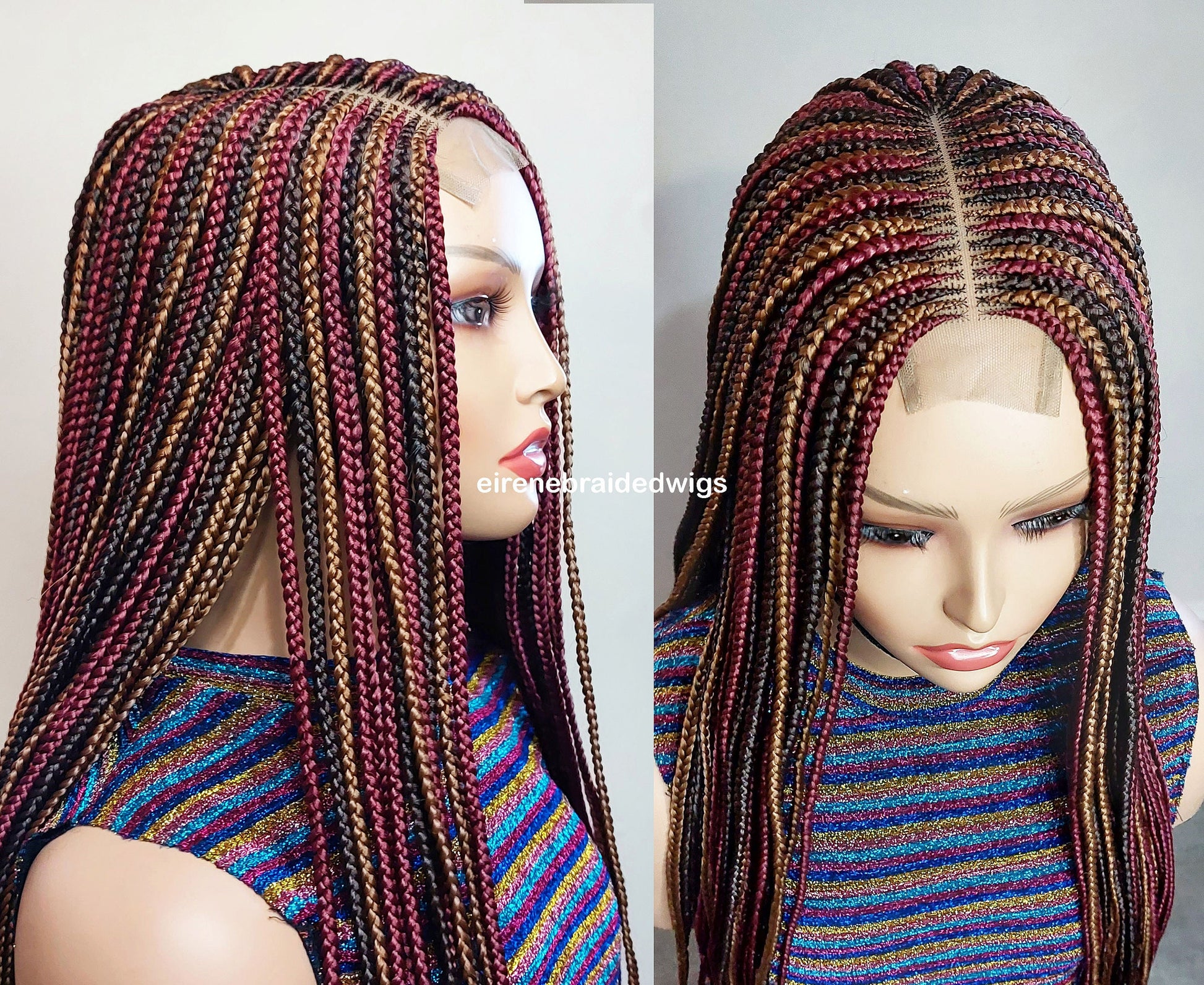 Braided Wigs for Black Women 24" Braided Wig – Red Gold Brown Cornrow – Lace Frontal – product image 10
