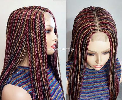 Braided Wigs for Black Women 24" Braided Wig – Red Gold Brown Cornrow – Lace Frontal – product image 10