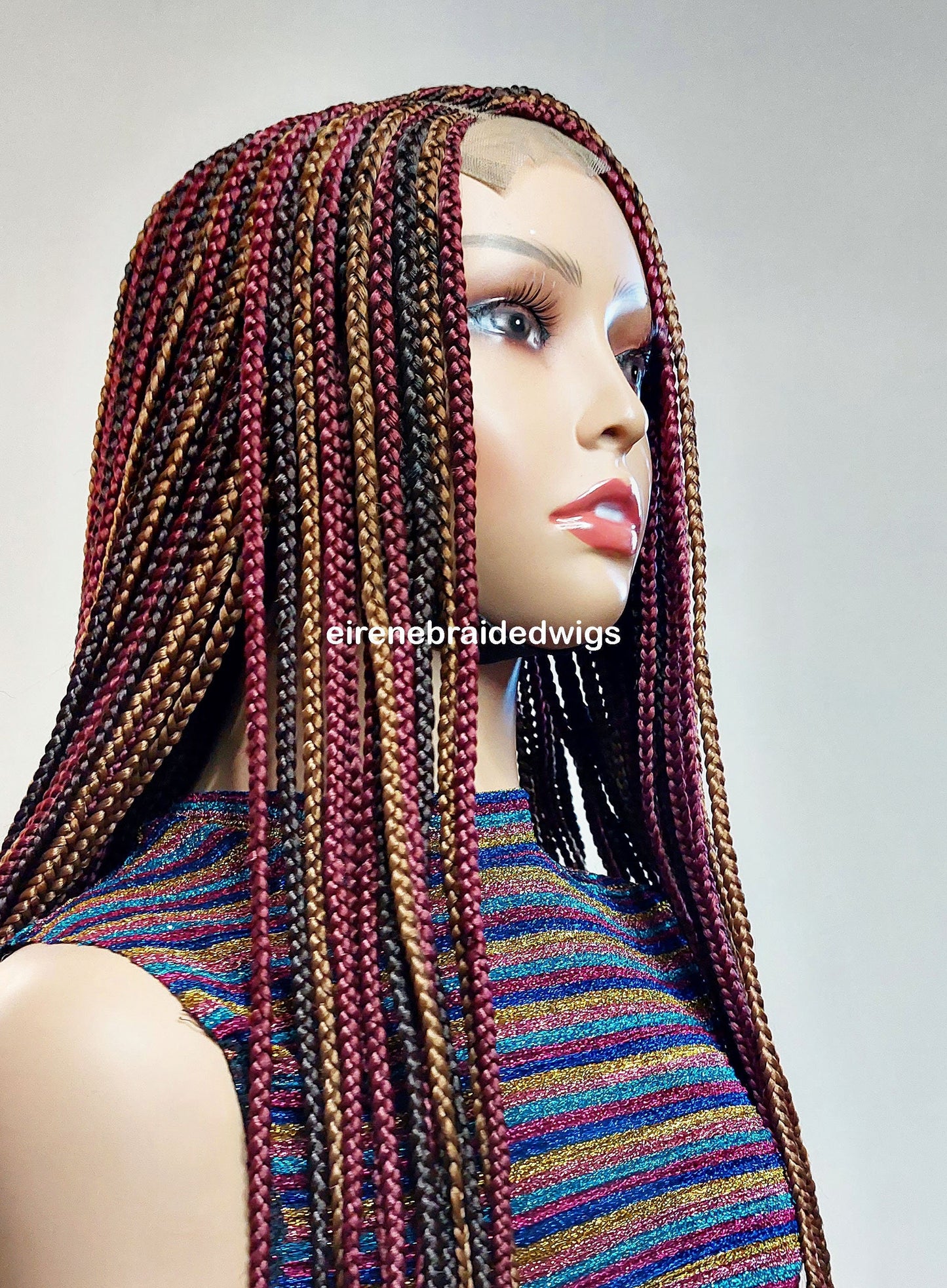 Braided Wigs for Black Women 24" Braided Wig – Red Gold Brown Cornrow – Lace Frontal – product image 1
