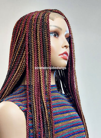 Braided Wigs for Black Women 24" Braided Wig – Red Gold Brown Cornrow – Lace Frontal – product image 1