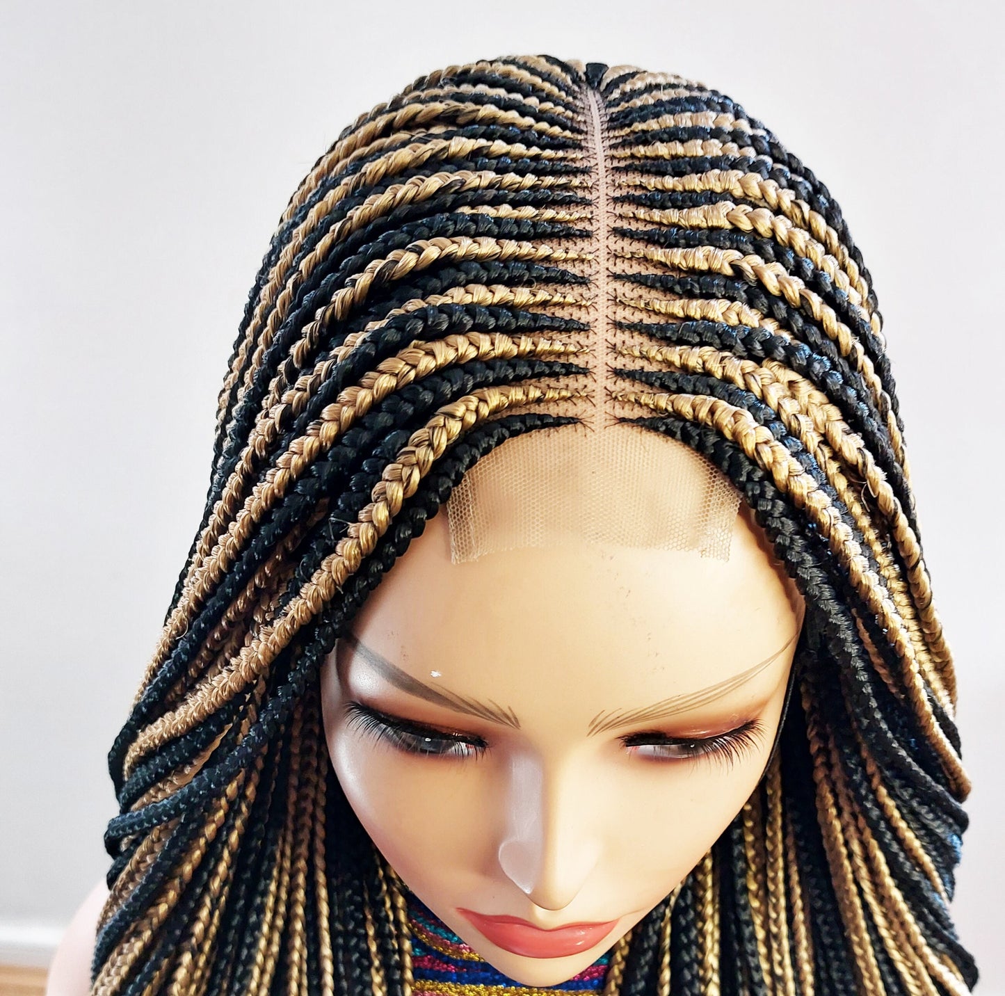 Braided Wigs for Black Women Black & Gold Braided Wig – Fulani Cornrow Lace Front Wig – product image 3