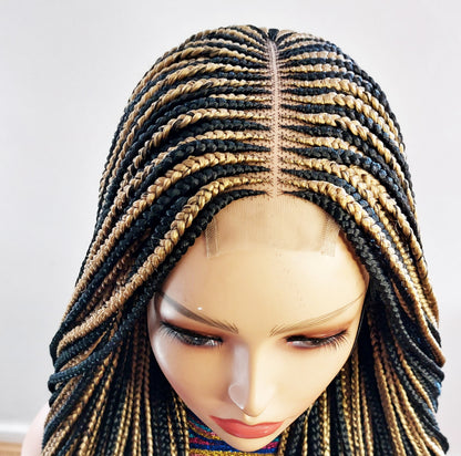 Braided Wigs for Black Women Black & Gold Braided Wig – Fulani Cornrow Lace Front Wig – product image 3