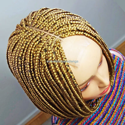 Braided Wigs for Black Women Short Bob Braided Wig – Gold Lace Closure – Kanekalon Single Box Braids – product image 4