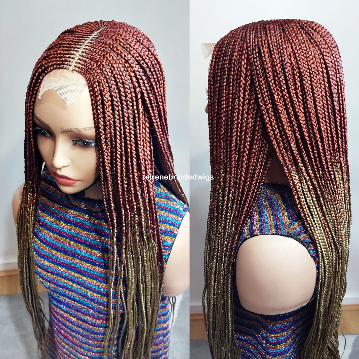 Braided Wigs for Black Women 30 Inch Fulani Braided Wig – Red & Gold Cornrow – Lace Front – product image 3