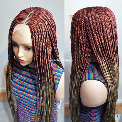 Braided Wigs for Black Women 30 Inch Fulani Braided Wig – Red & Gold Cornrow – Lace Front – product image 3