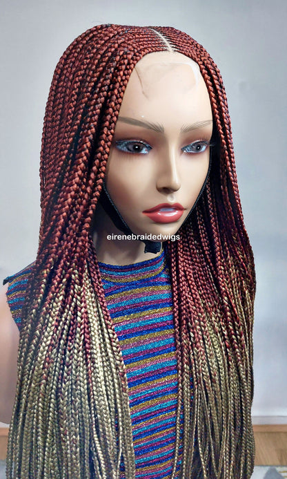 Braided Wigs for Black Women 30 Inch Fulani Braided Wig – Red & Gold Cornrow – Lace Front – product image 6