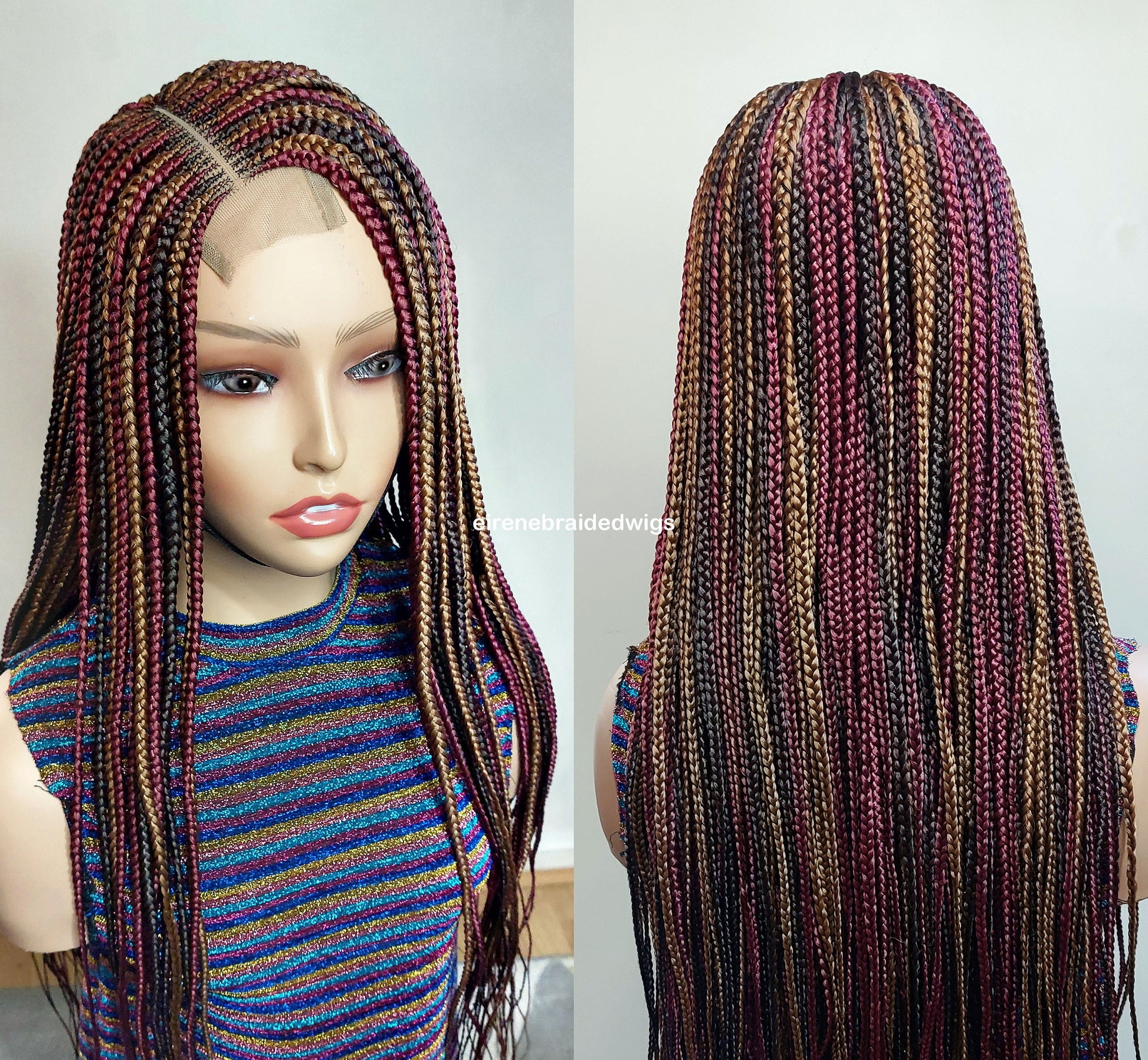 Braided Wigs for Black Women 24" Braided Wig – Red Gold Brown Cornrow – Lace Frontal – product image 5