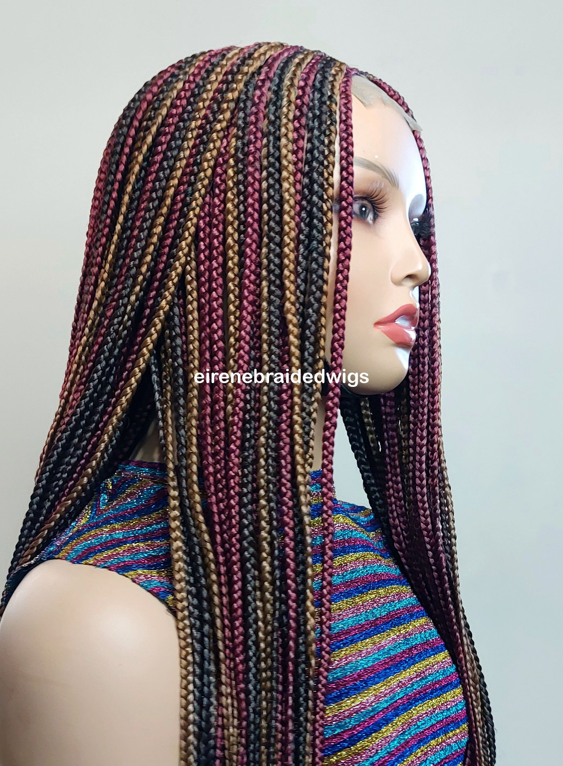 Braided Wigs for Black Women 24" Braided Wig – Red Gold Brown Cornrow – Lace Frontal – product image 8