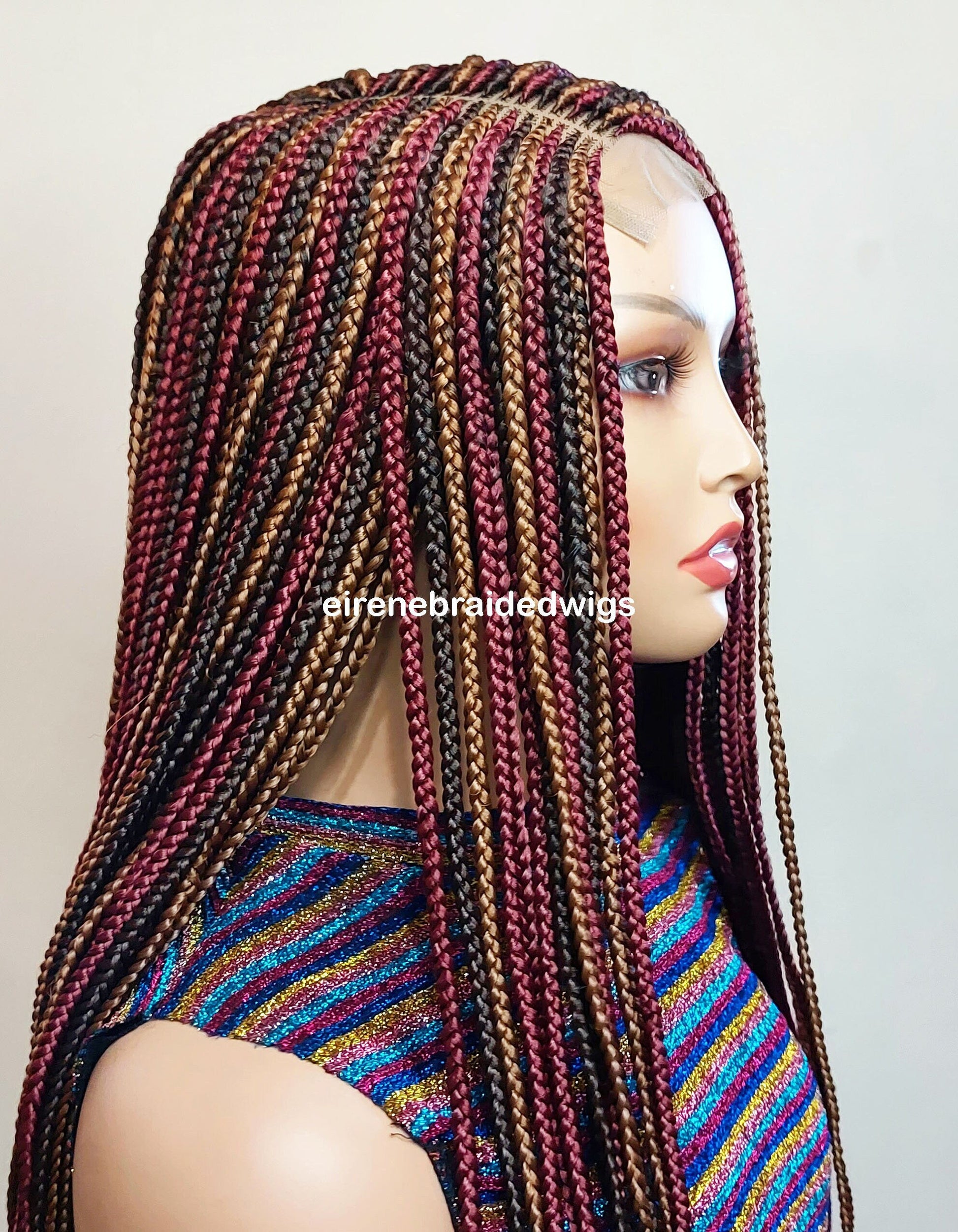 Braided Wigs for Black Women 24" Braided Wig – Red Gold Brown Cornrow – Lace Frontal – product image 4