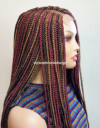 Braided Wigs for Black Women 24" Braided Wig – Red Gold Brown Cornrow – Lace Frontal – product image 4