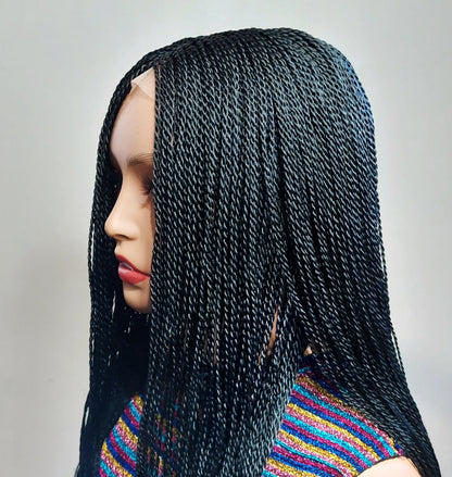 Micro Twist Braids Wig, Lace-Front Light-Weight Centre-Parting Long Single Weave