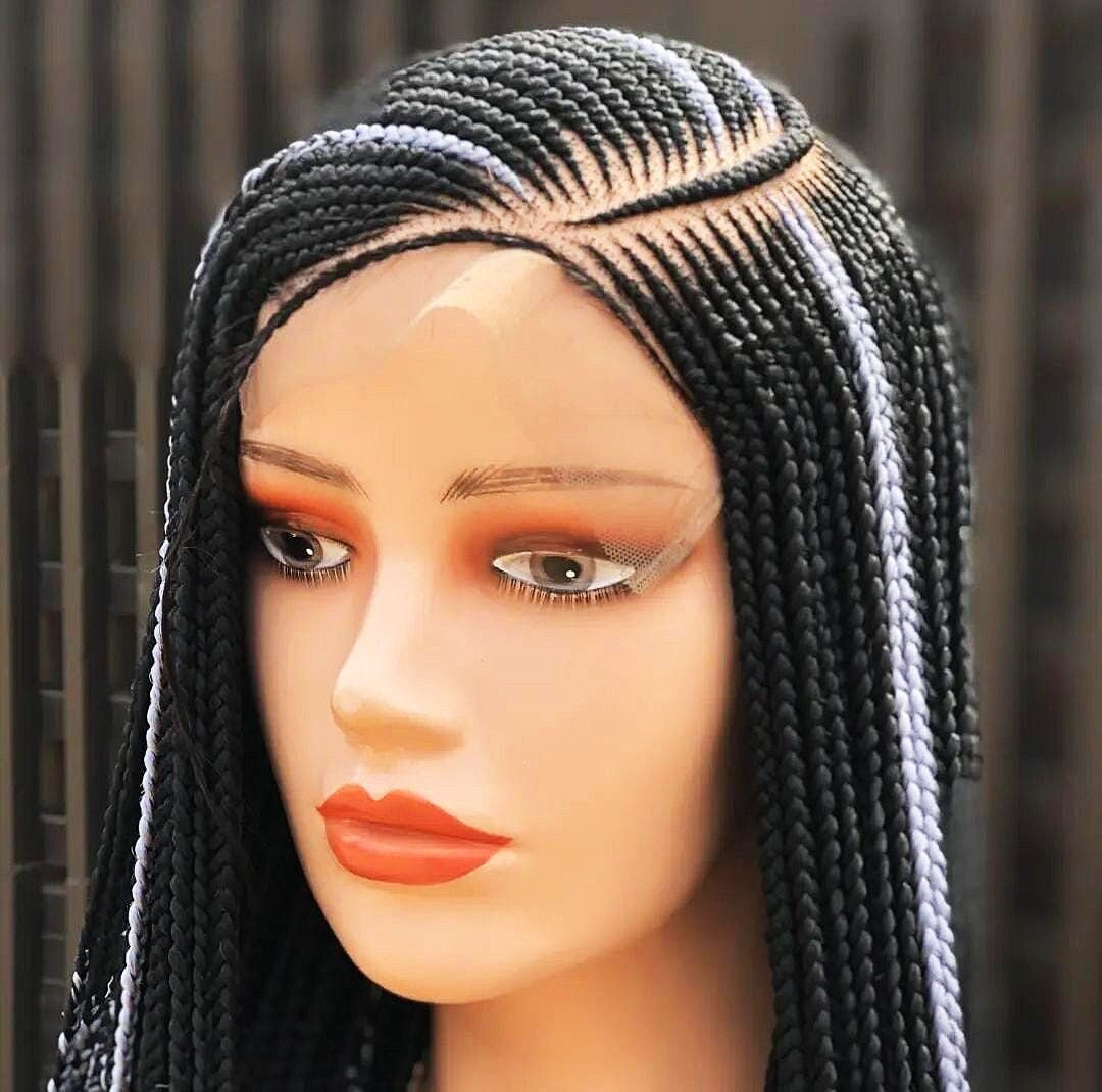 Braided Wigs for Black Women Lace Frontal Braided Wig – Black C-Cut Fulani Cornrow – product image 1