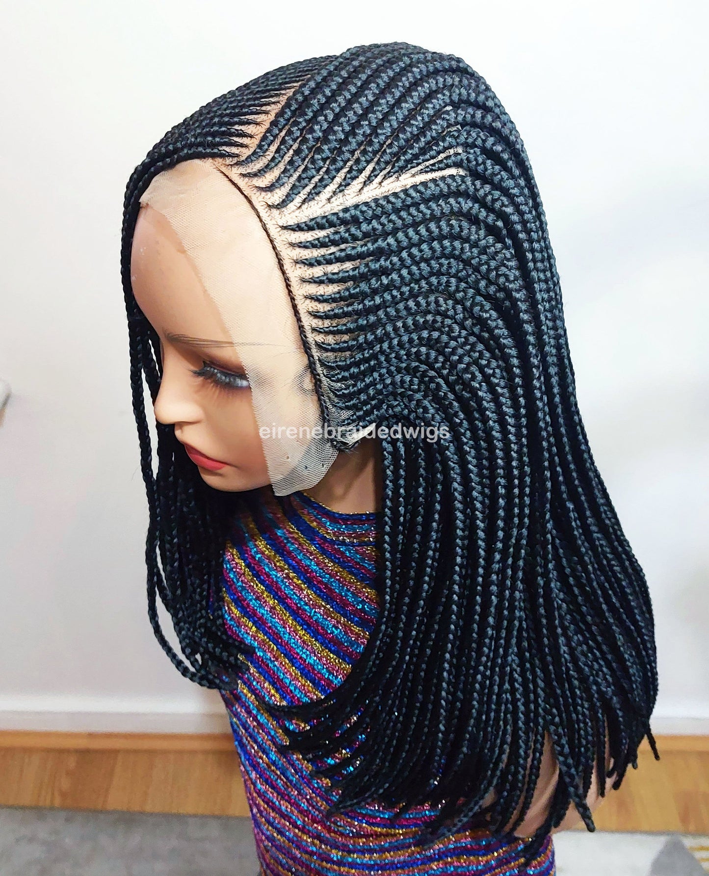 Braided Wigs for Black Women – Short Bob Cornrow Wig – 16-Inch Lace Frontal Black Box Braids – product image 9