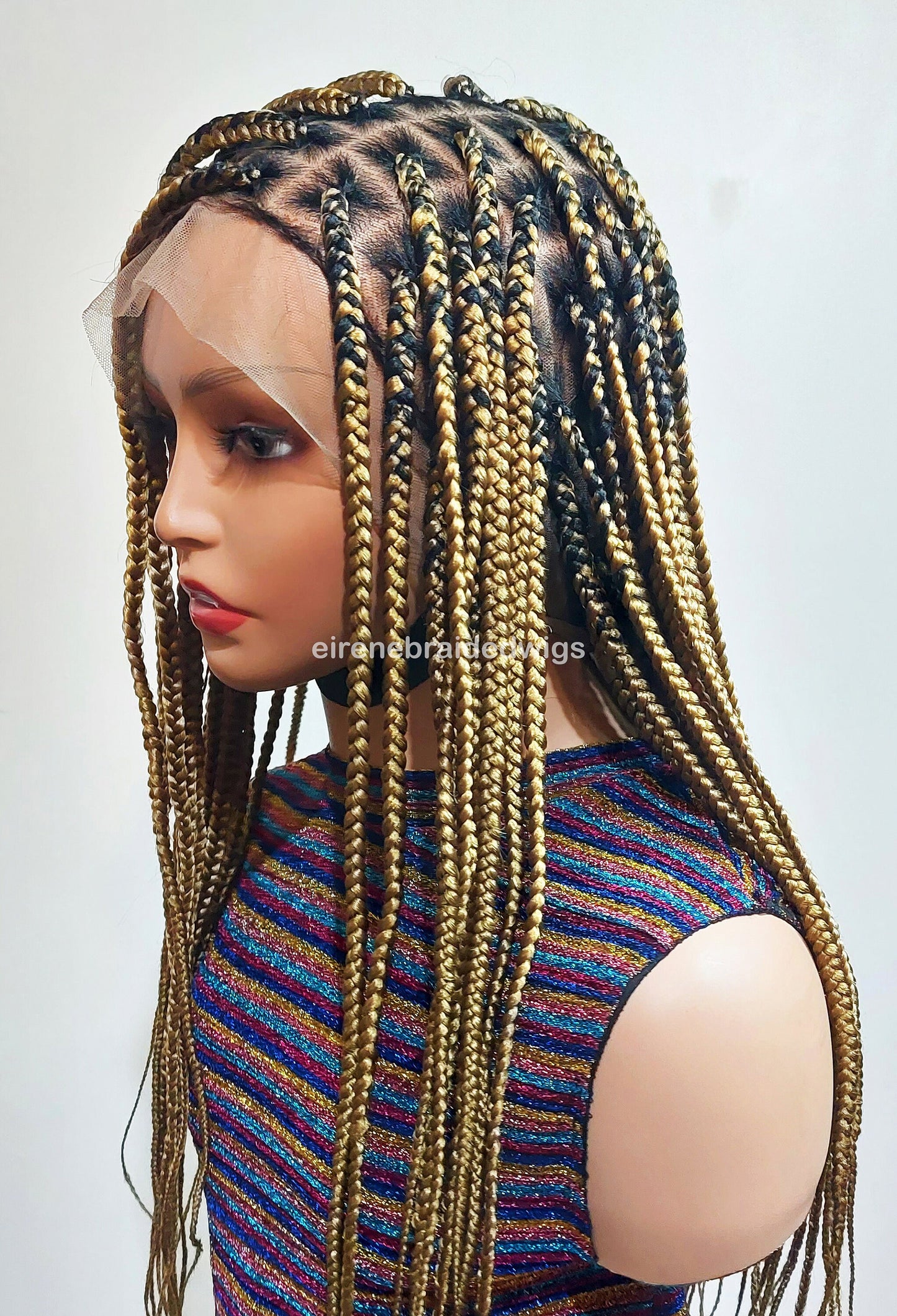Knotless box braided wig, Gold african single braids, 26inches full lace human hair wig