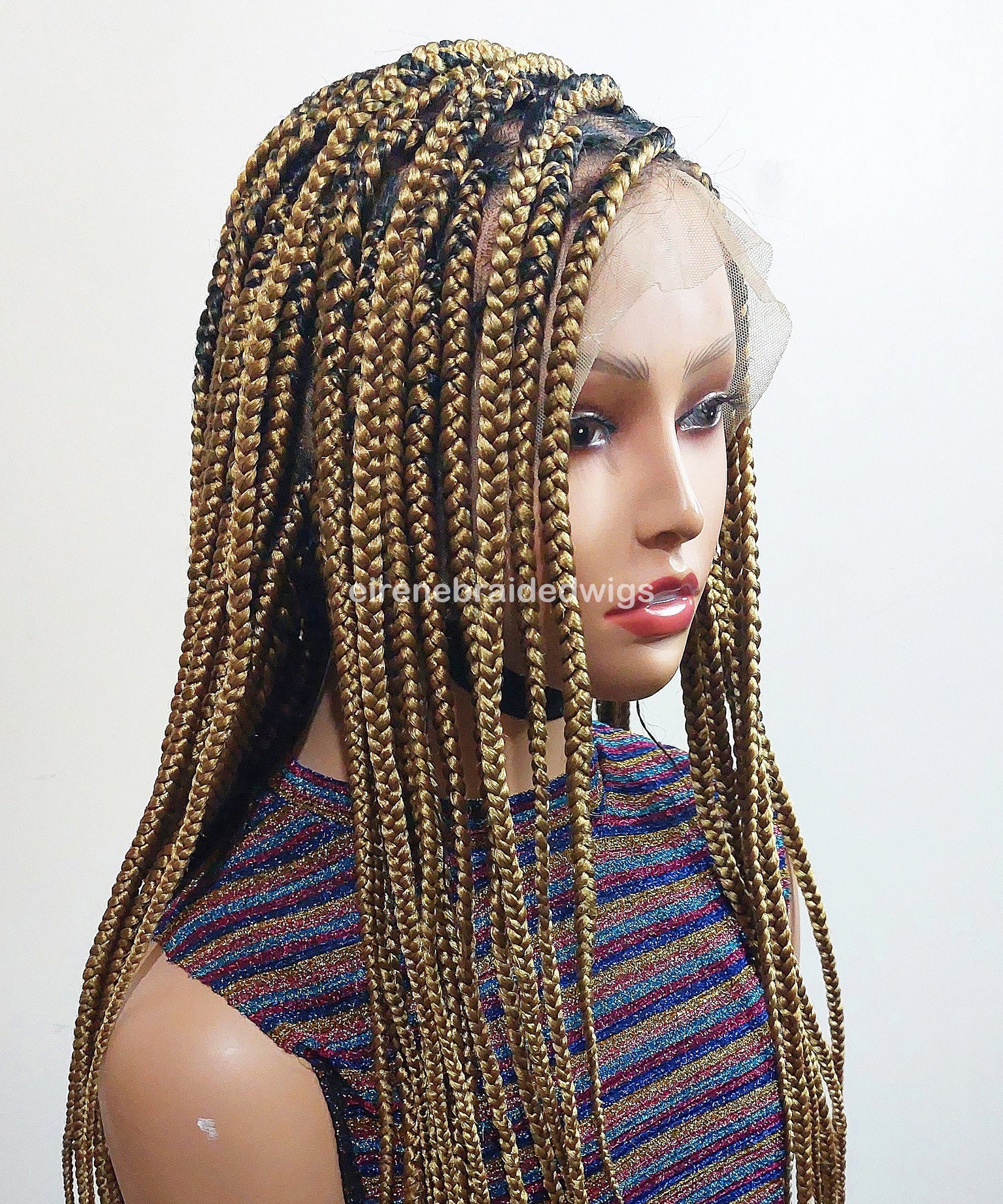 Knotless box braided wig for Black Women – Gold african single braids – 26inches full lace human hair wig with baby hair – updo – product image 2