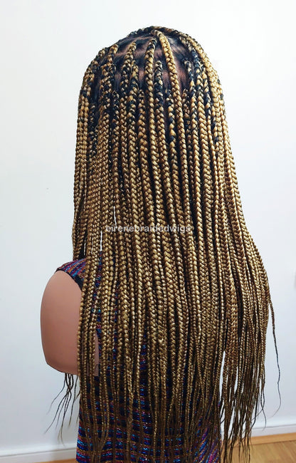 Knotless box braided wig for Black Women – Gold african single braids – 26inches full lace human hair wig with baby hair – updo – product image 4