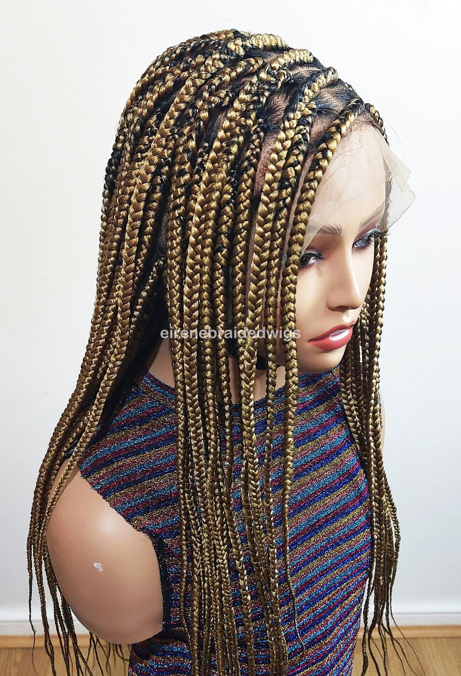Knotless box braided wig for Black Women – Gold african single braids – 26inches full lace human hair wig with baby hair – updo – product image 5