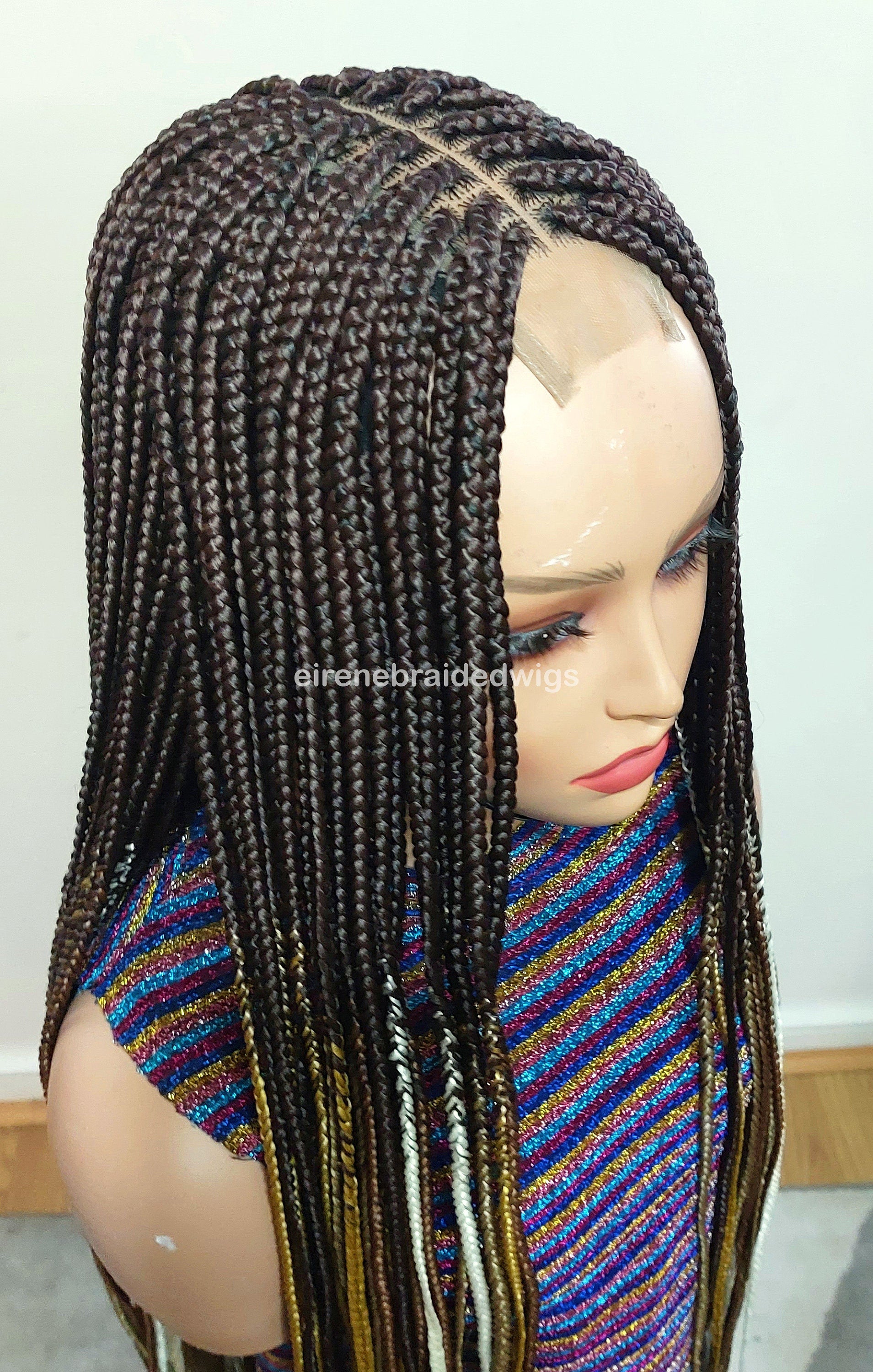 Braided Wigs for Black Women 35 Inch Box Braids Wig – Lace Closure – Brown Yellow White Silver Braids – product image 6