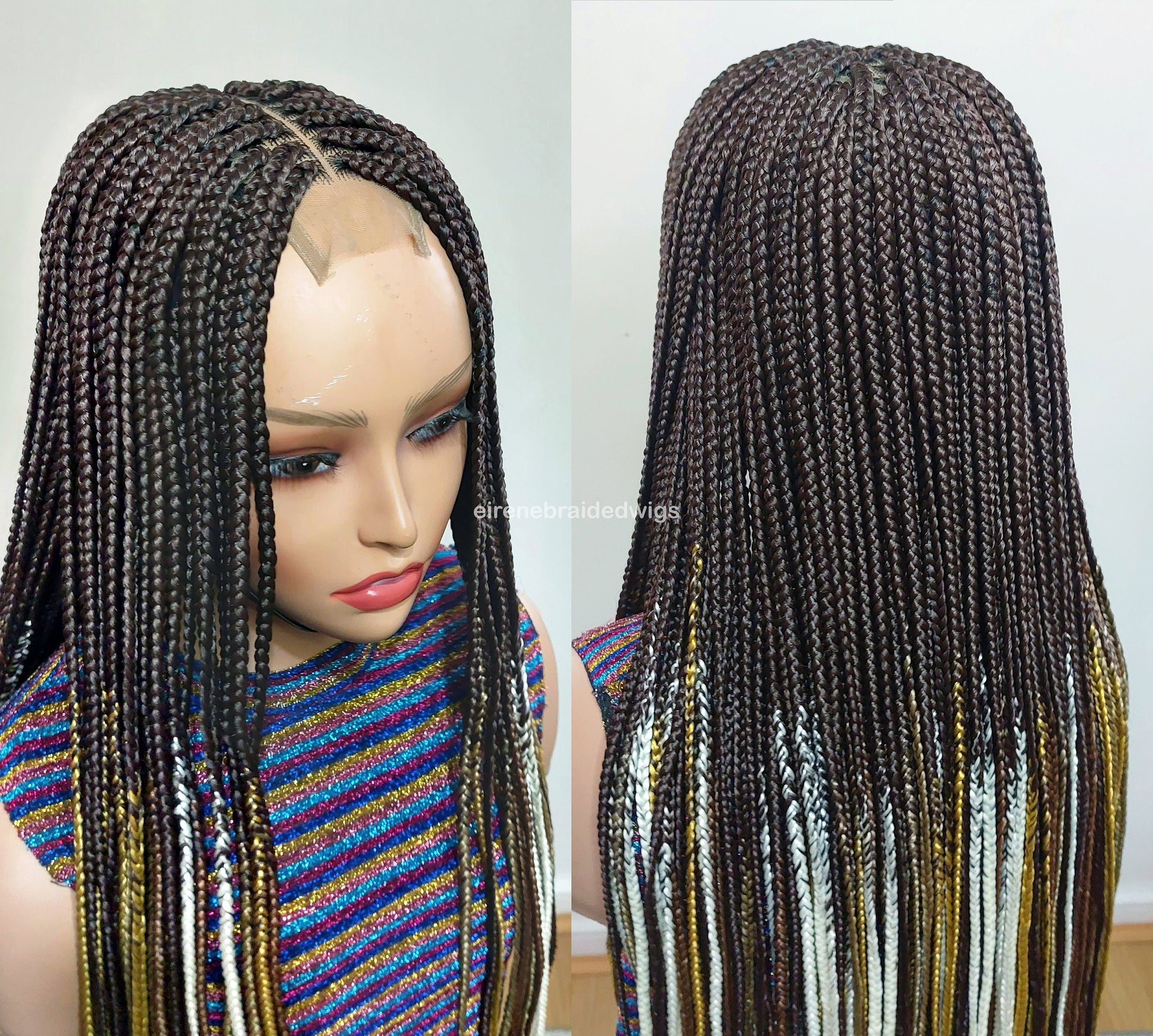 Braided Wigs for Black Women 35 Inch Box Braids Wig – Lace Closure – Brown Yellow White Silver Braids – product image 8