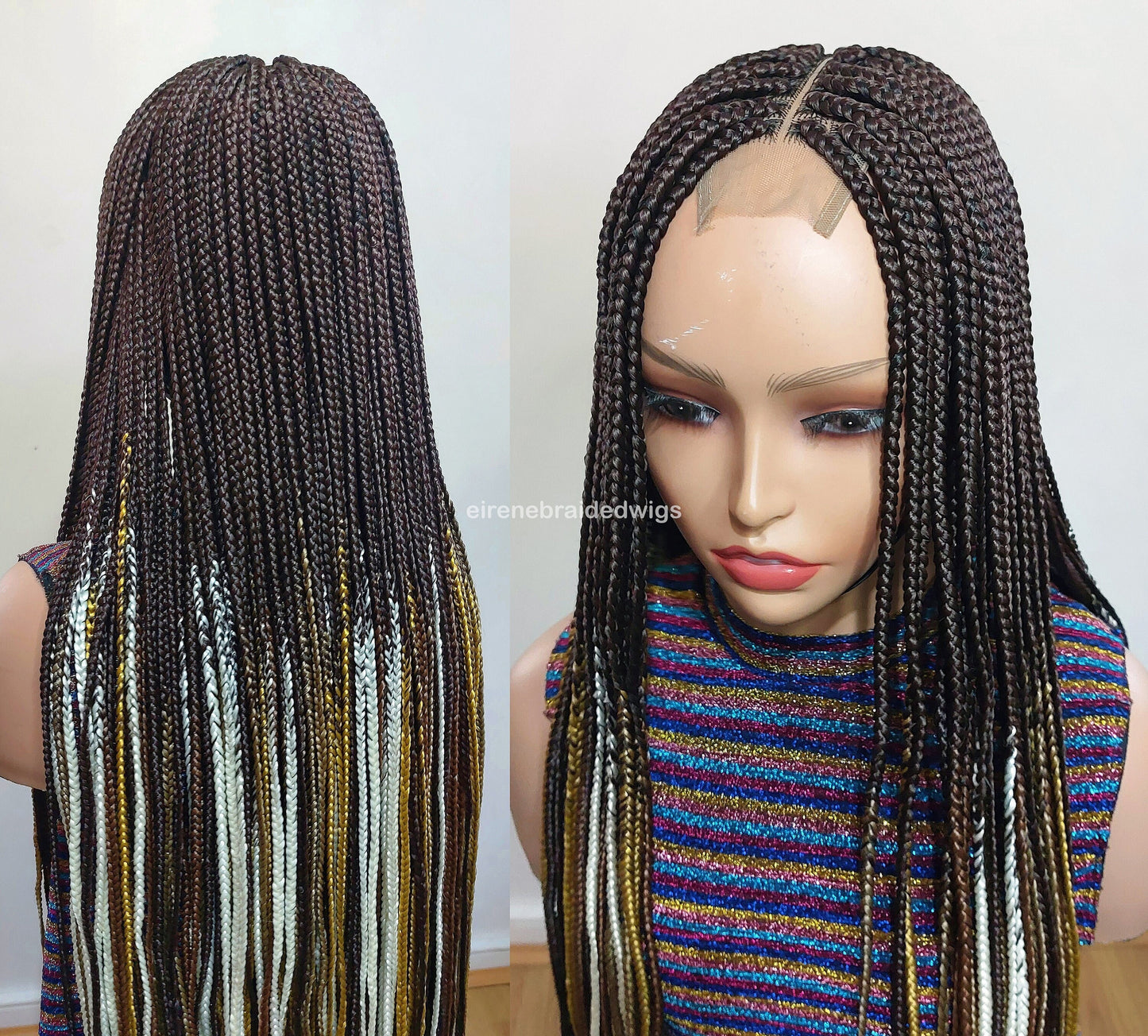 Braided Wigs for Black Women 35 Inch Box Braids Wig – Lace Closure – Brown Yellow White Silver Braids – product image 5