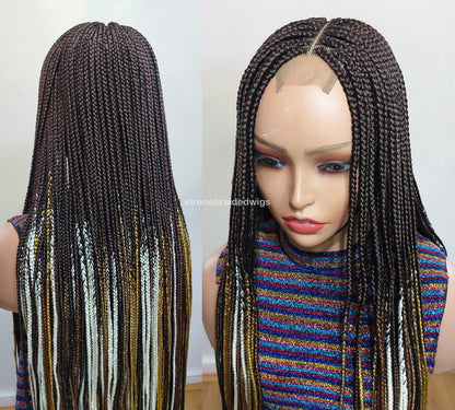 Braided Wigs for Black Women 35 Inch Box Braids Wig – Lace Closure – Brown Yellow White Silver Braids – product image 5
