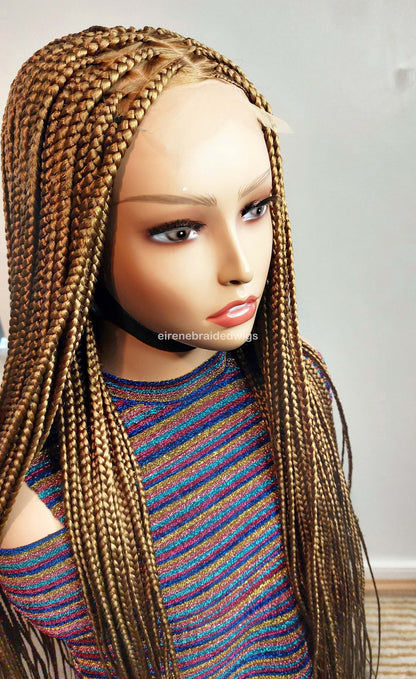 Knotless box braided wig for Black Women – Gold african single braids – 26inches full lace human hair wig with baby hair – updo – product image 3