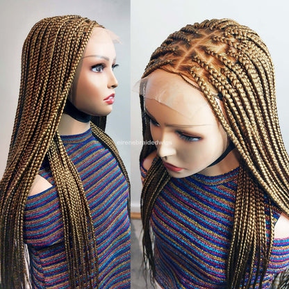Knotless box braided wig for Black Women – Gold african single braids – 26inches full lace human hair wig with baby hair – updo – product image 8