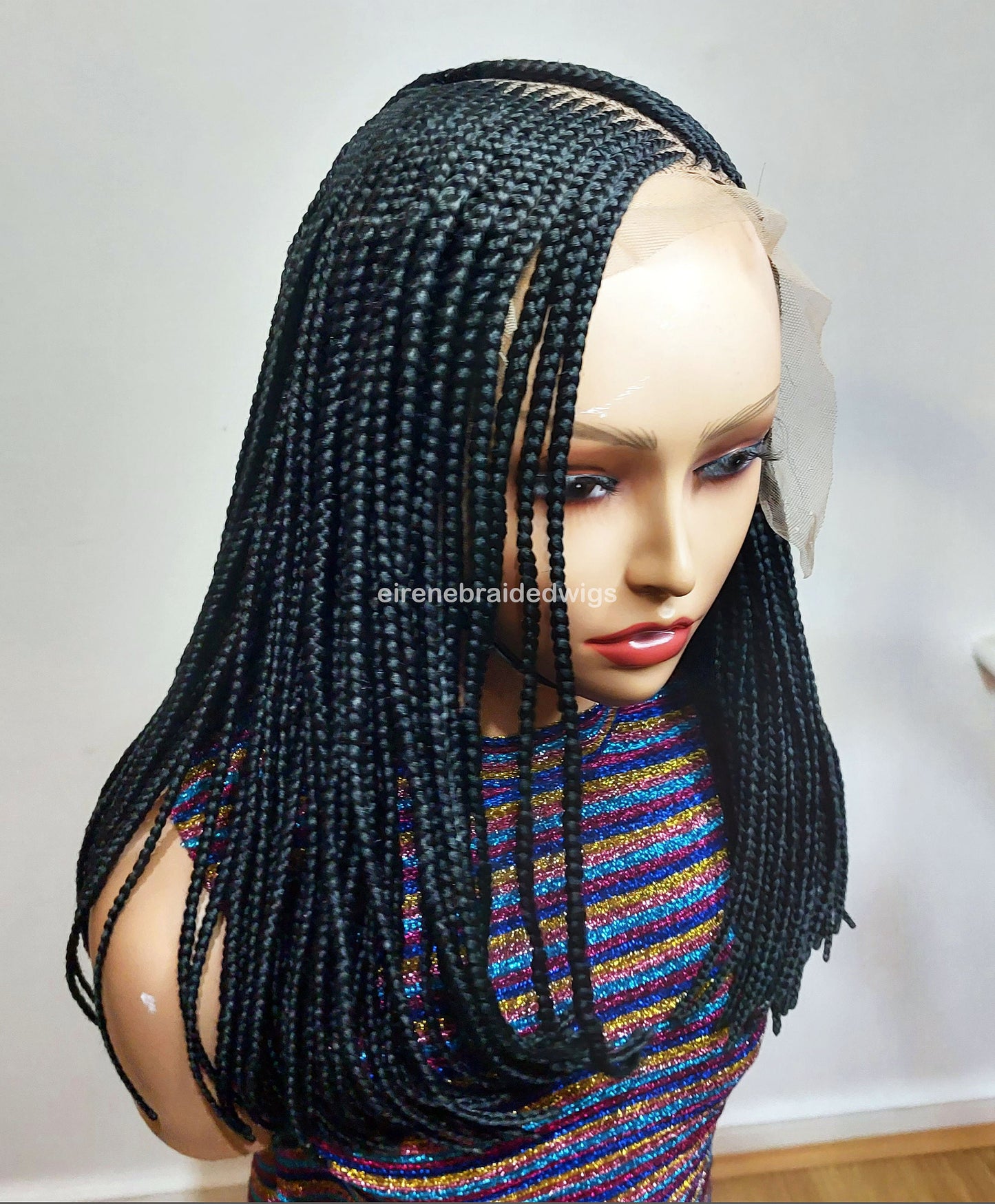 Braided Wigs for Black Women – Short Bob Cornrow Wig – 16-Inch Lace Frontal Black Box Braids – product image 4