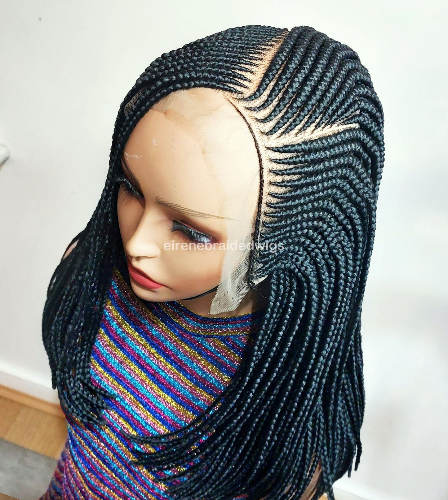 Braided Wigs for Black Women – Short Bob Cornrow Wig – 16-Inch Lace Frontal Black Box Braids – product image 3
