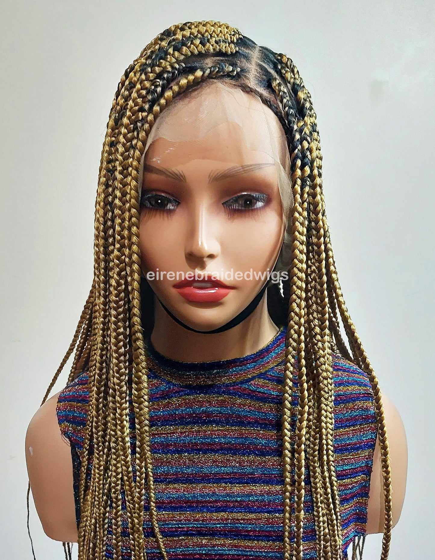 Knotless box braided wig for Black Women – Gold african single braids – 26inches full lace human hair wig with baby hair – updo – product image 3