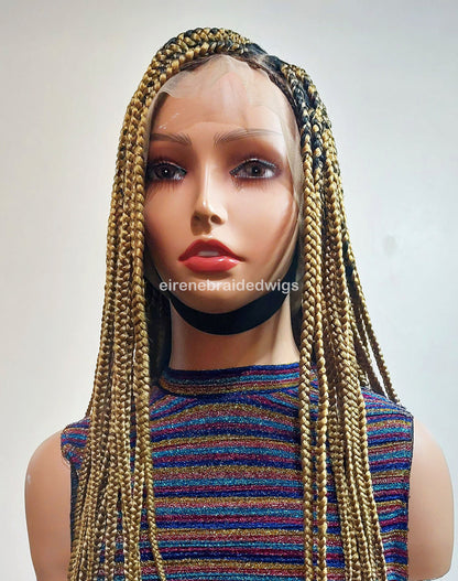 Knotless box braided wig for Black Women – Gold african single braids – 26inches full lace human hair wig with baby hair – updo – product image 7