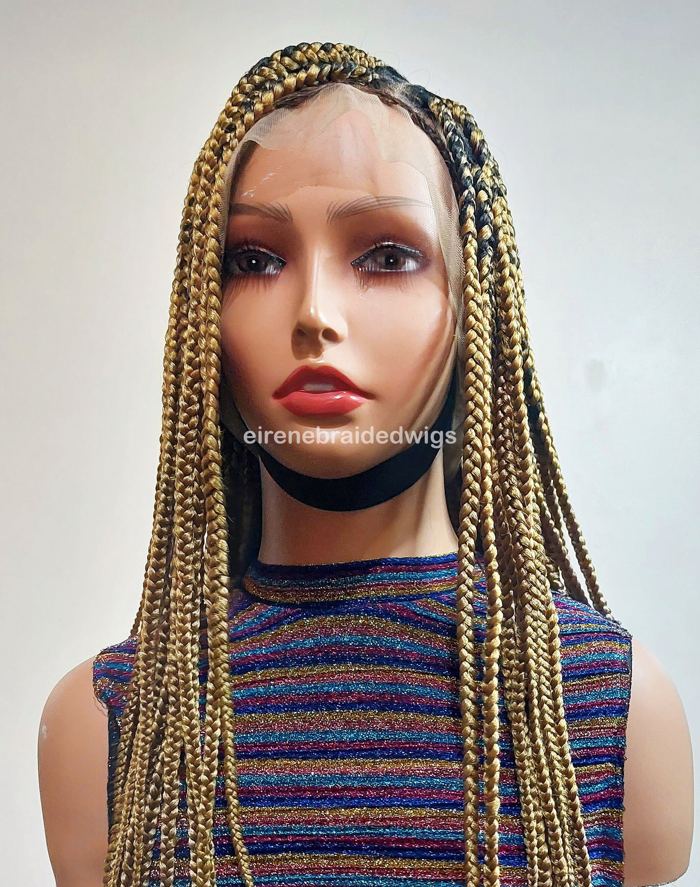 Knotless box braided wig, Gold african single braids, 26inches full lace human hair wig