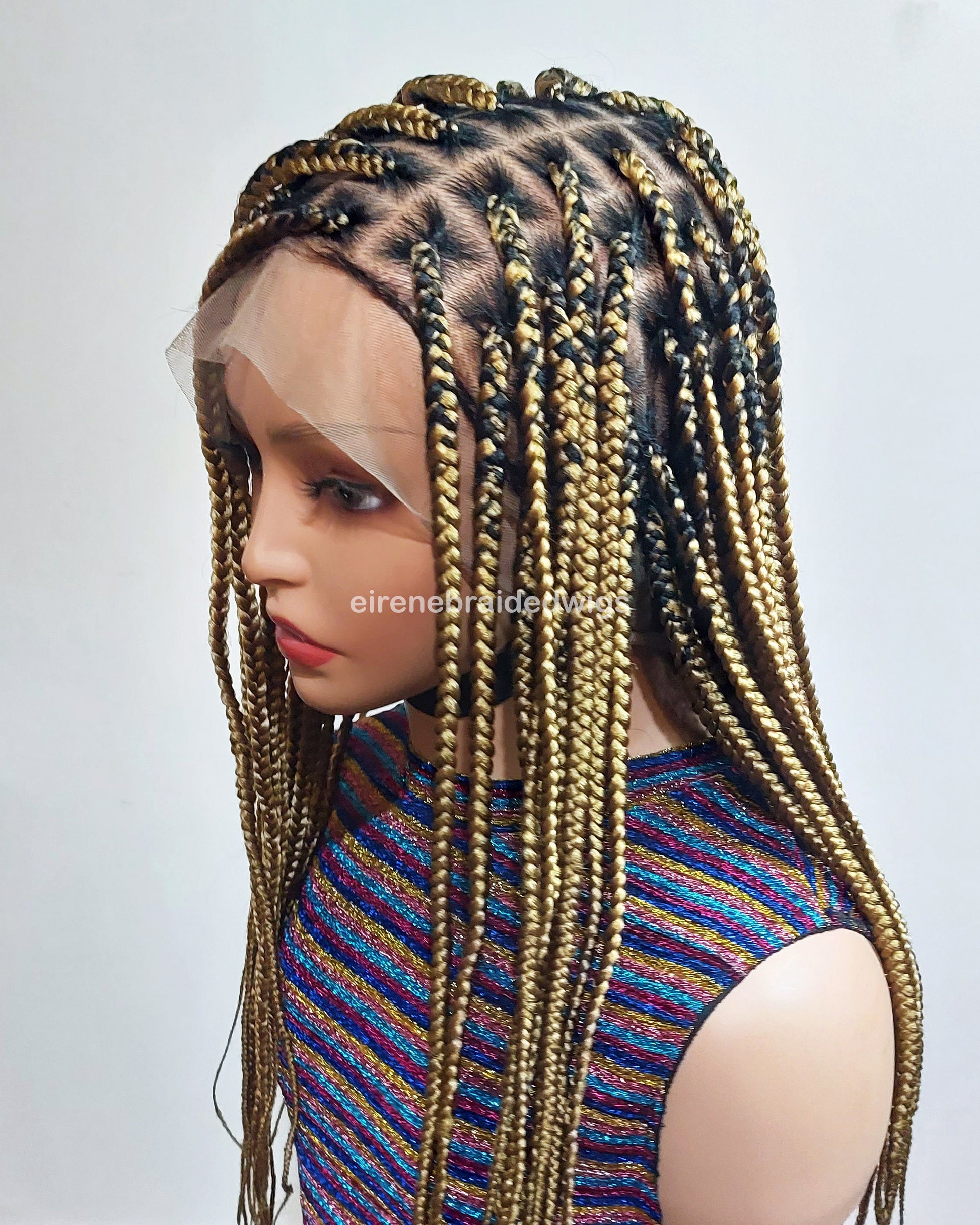 Knotless box braided wig for Black Women – Gold african single braids – 26inches full lace human hair wig with baby hair – updo – product image 8