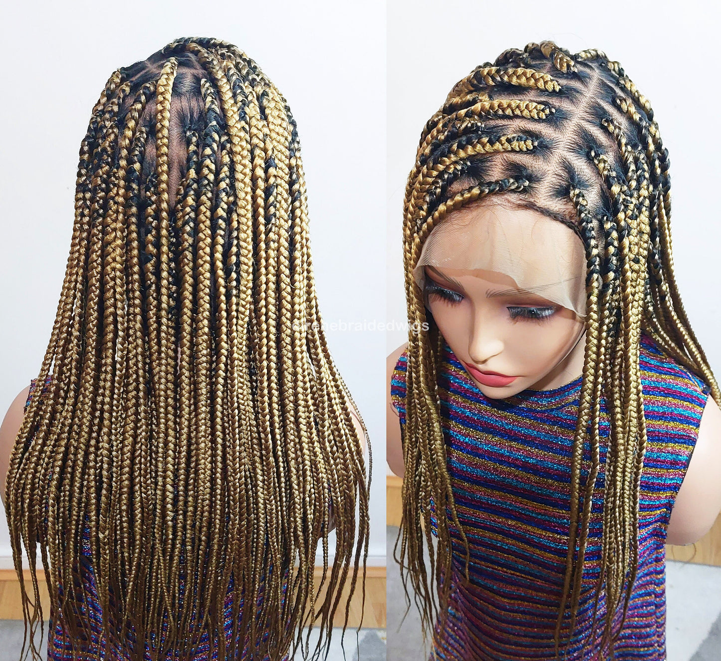 Knotless box braided wig, Gold african single braids, 26inches full lace human hair wig