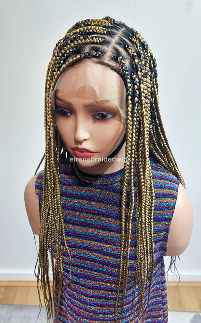 Knotless box braided wig, Gold african single braids, 26inches full lace human hair wig