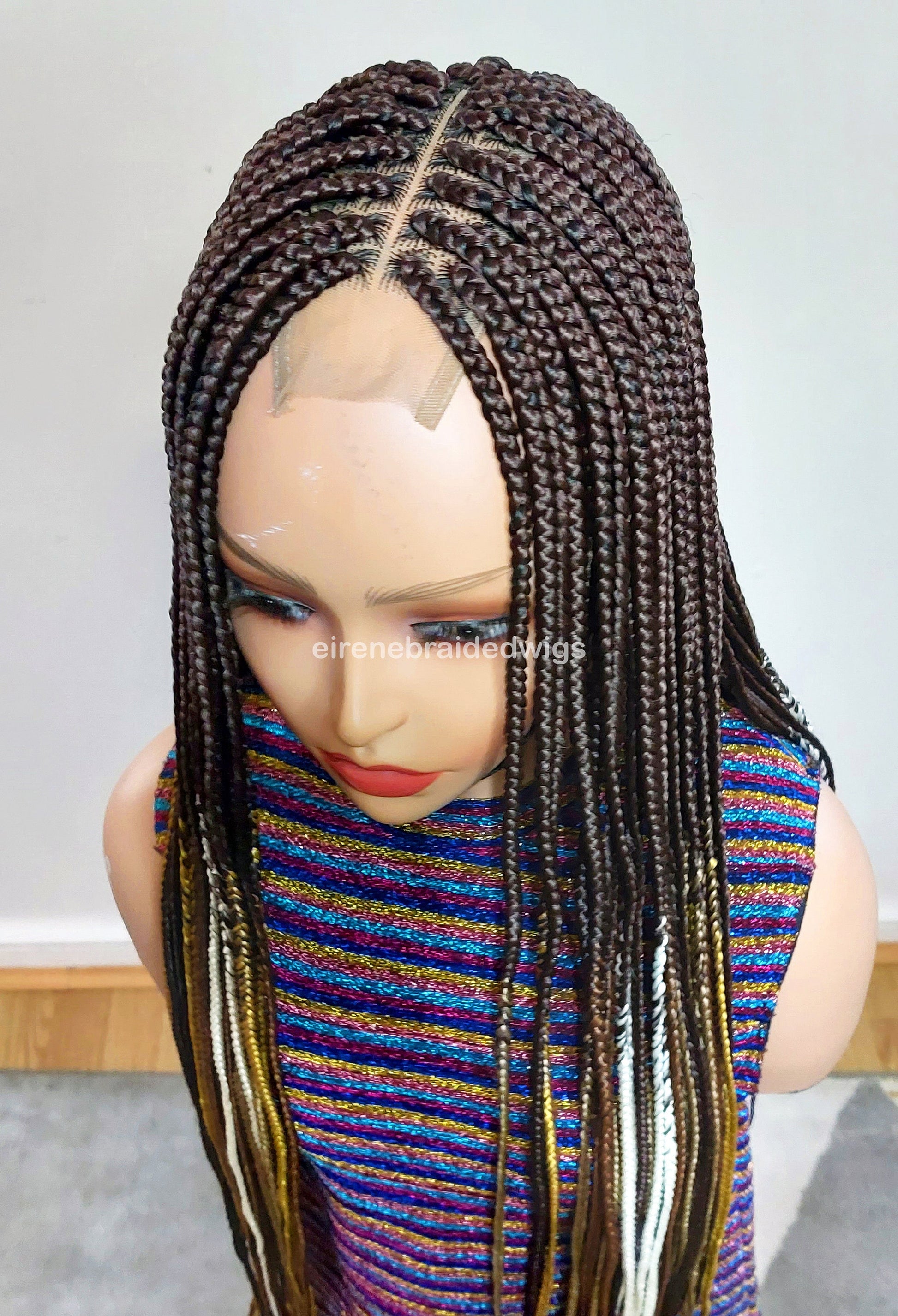 Braided Wigs for Black Women 35 Inch Box Braids Wig – Lace Closure – Brown Yellow White Silver Braids – product image 1