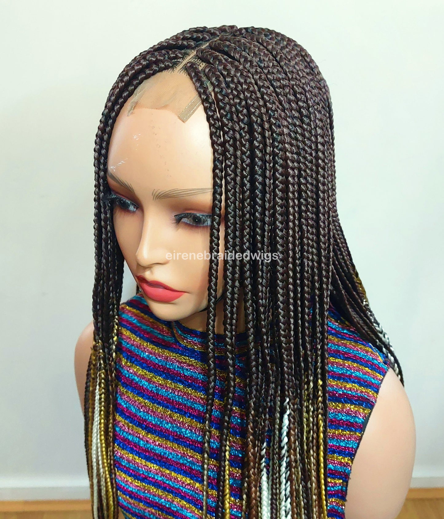 Braided Wigs for Black Women 35 Inch Box Braids Wig – Lace Closure – Brown Yellow White Silver Braids – product image 7