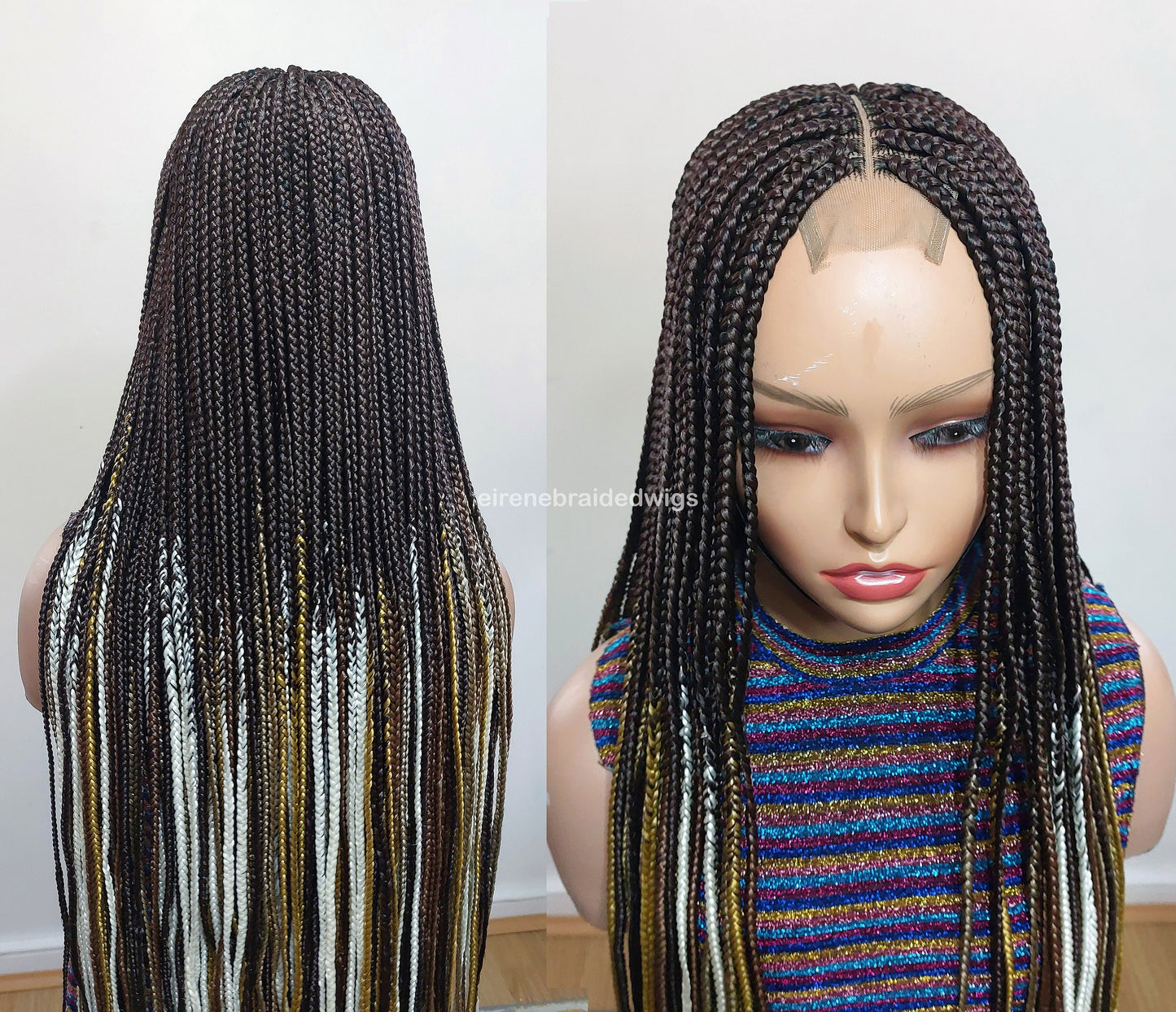 Braided Wigs for Black Women 35 Inch Box Braids Wig – Lace Closure – Brown Yellow White Silver Braids – product image 9