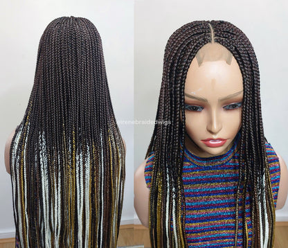 Braided Wigs for Black Women 35 Inch Box Braids Wig – Lace Closure – Brown Yellow White Silver Braids – product image 9