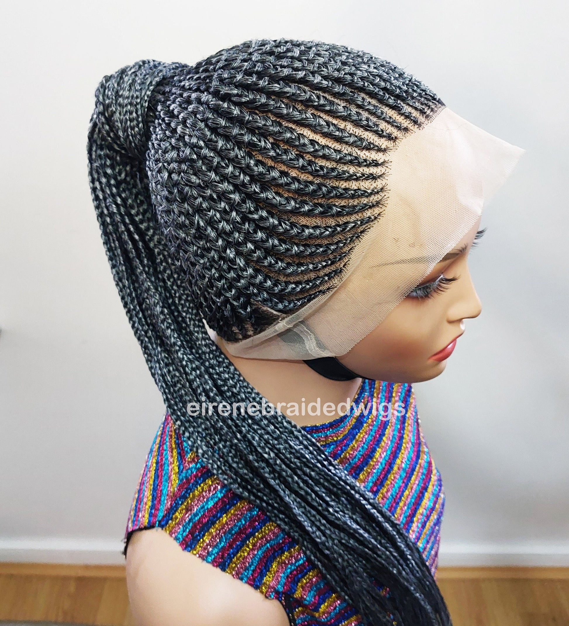 Braided Wigs for Black Women Fulani Braided Wig – High Bun Ponytail – Salt & Pepper Silver Human Hair – product image 1