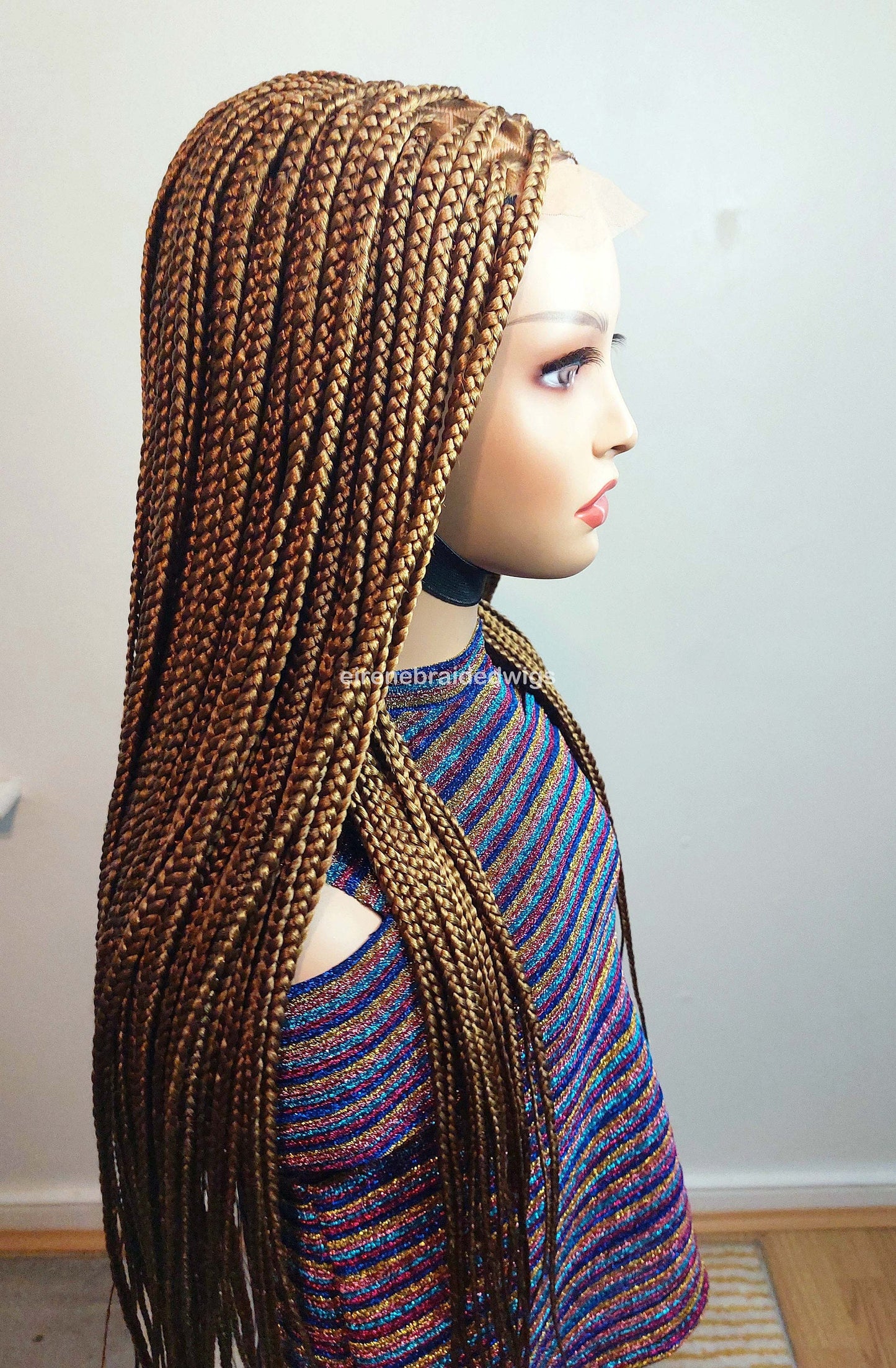 Knotless box braided wig for Black Women – Gold african single braids – 26inches full lace human hair wig with baby hair – updo – product image 5