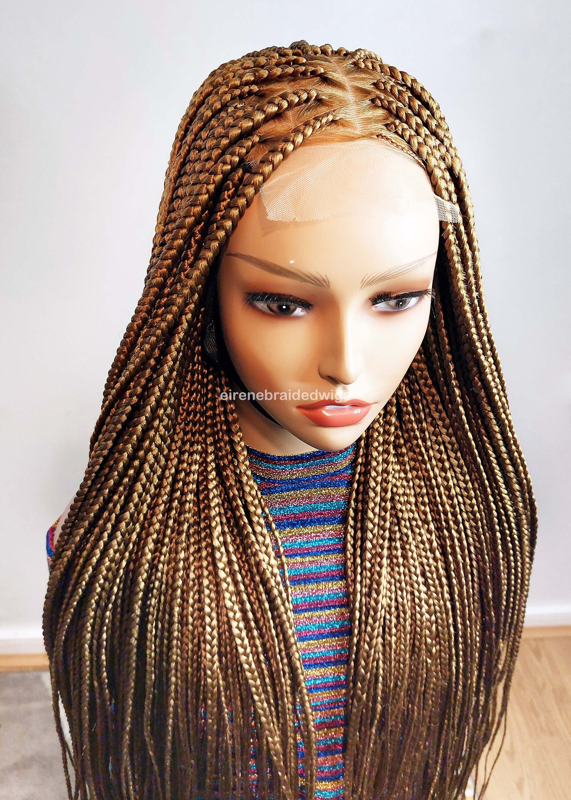 Knotless box braided wig for Black Women – Gold african single braids – 26inches full lace human hair wig with baby hair – updo – product image 7